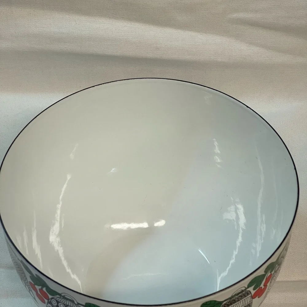 Vintagege MCM Enamel Kaj Franck Bowl Christmas’s Holly - Picture 3 of 6